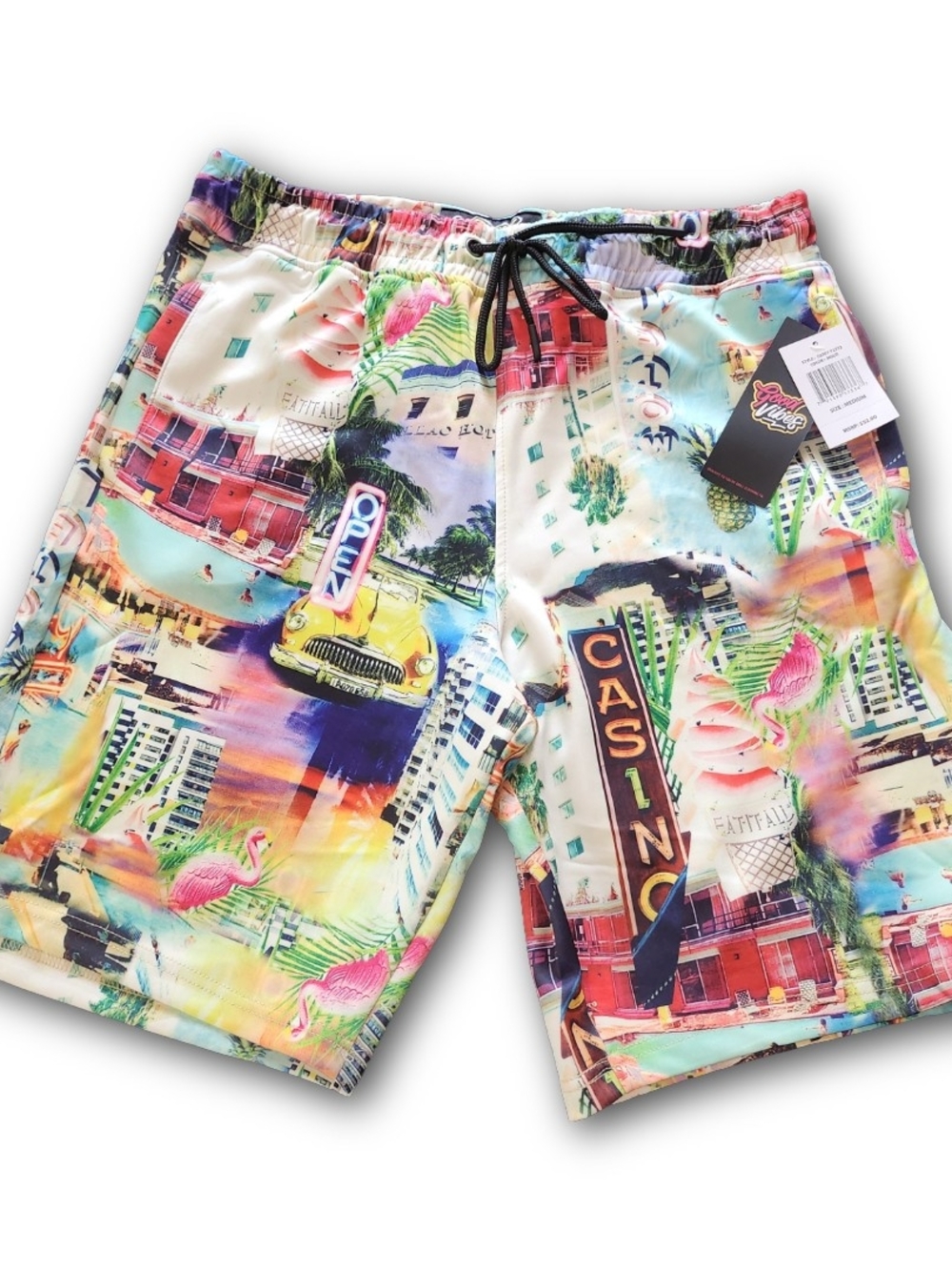 NWT Drill Clothing Co. "Good Vibes" Casino Print Casual Shorts - Size Medium